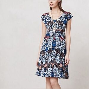 Anthropologie / Meadow Rue Batik Gardenia Floral Mini Dress Blue- Size L